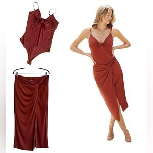 Express Body Contour Twist Front 2-Piece Set Burgundy Small